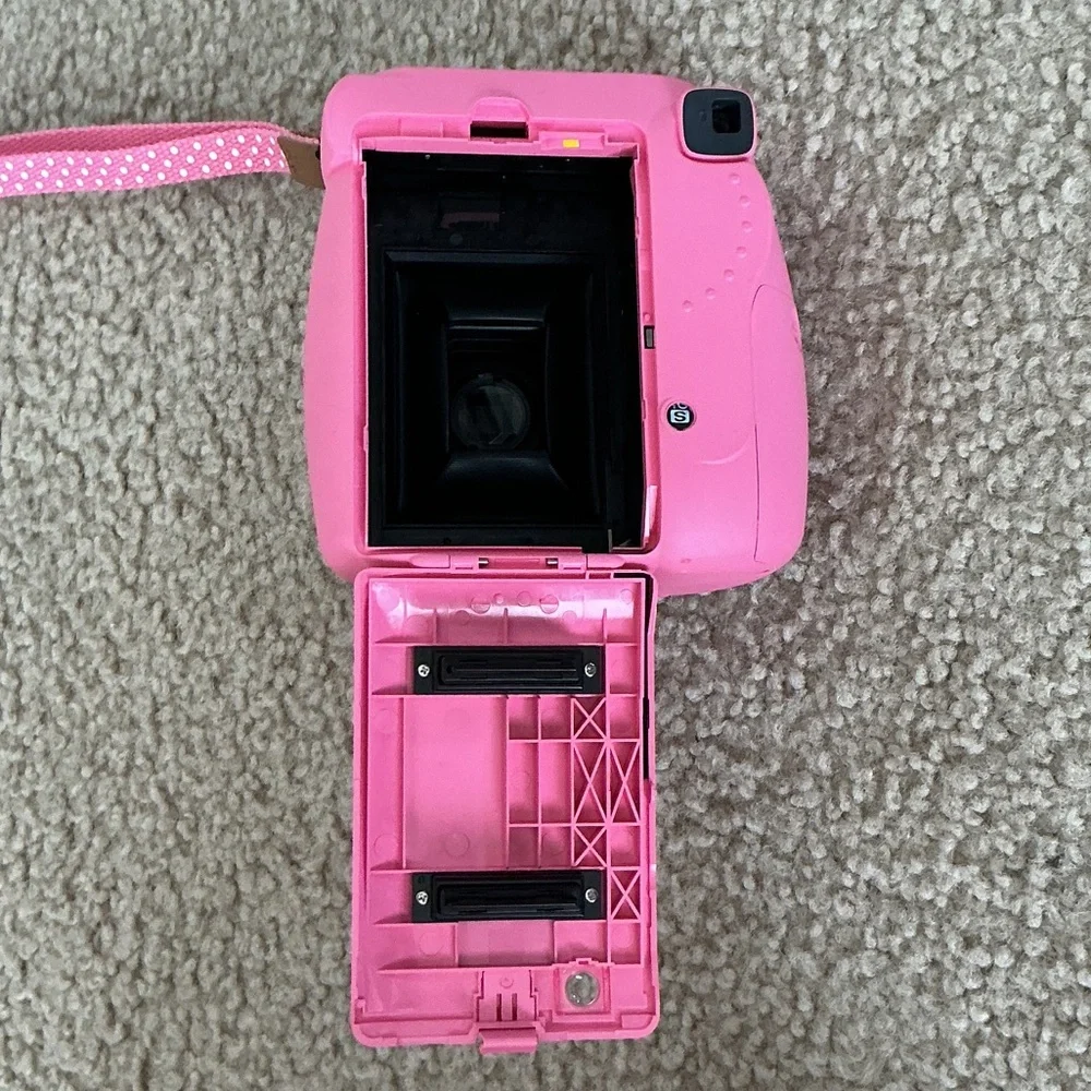 Instax RARE COLOR Mini 9 Flamingo Pink Instant Camera with Polka Dot Wrist Strap